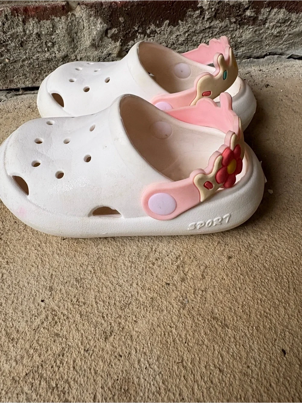 CROCS Kids White Clogs with Pink Heel Strap